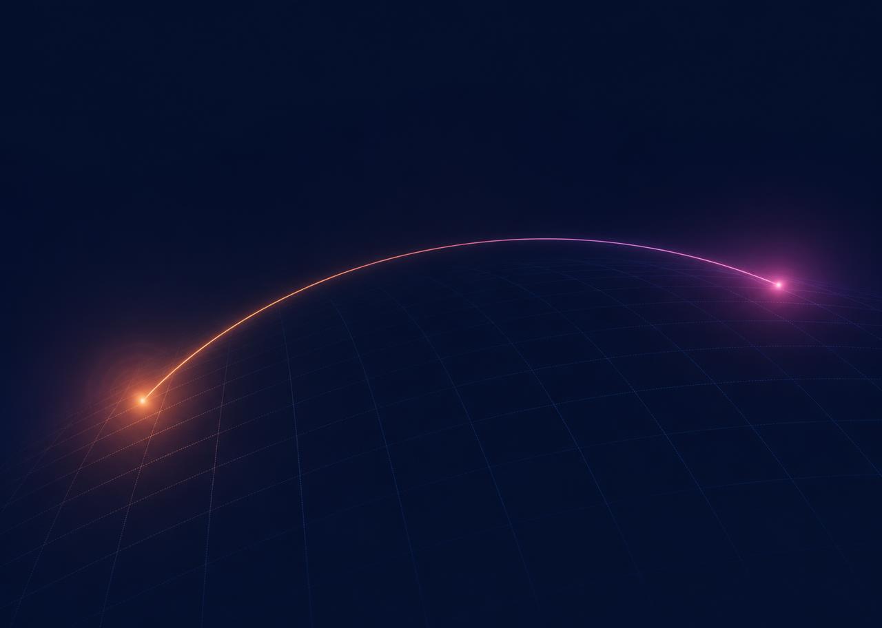 Abstract line connecting two points across a globe grid, representing Nexa's Europe to East Africa corridor
